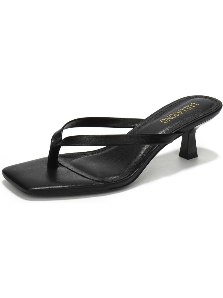 Women's Black Kitten Heels Sandals Square Open Toe Flip Flop Heels 1.8-2 Inch
